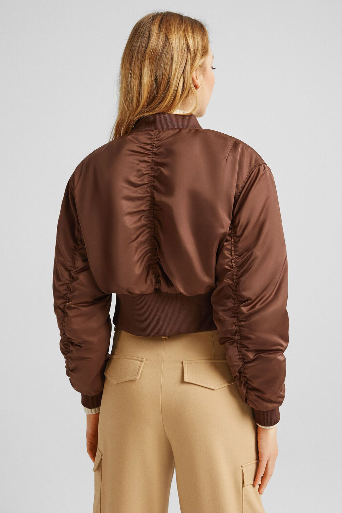 Cropped Satin Bomber Jacket – Image 2