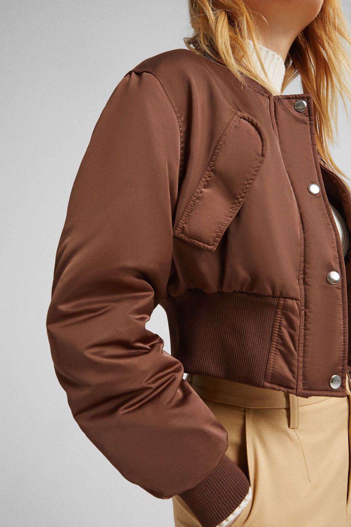 Cropped Satin Bomber Jacket – Image 3